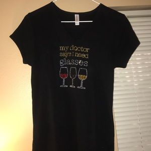 Black Embellished T Tee Shirt M Ladies Wine Funny